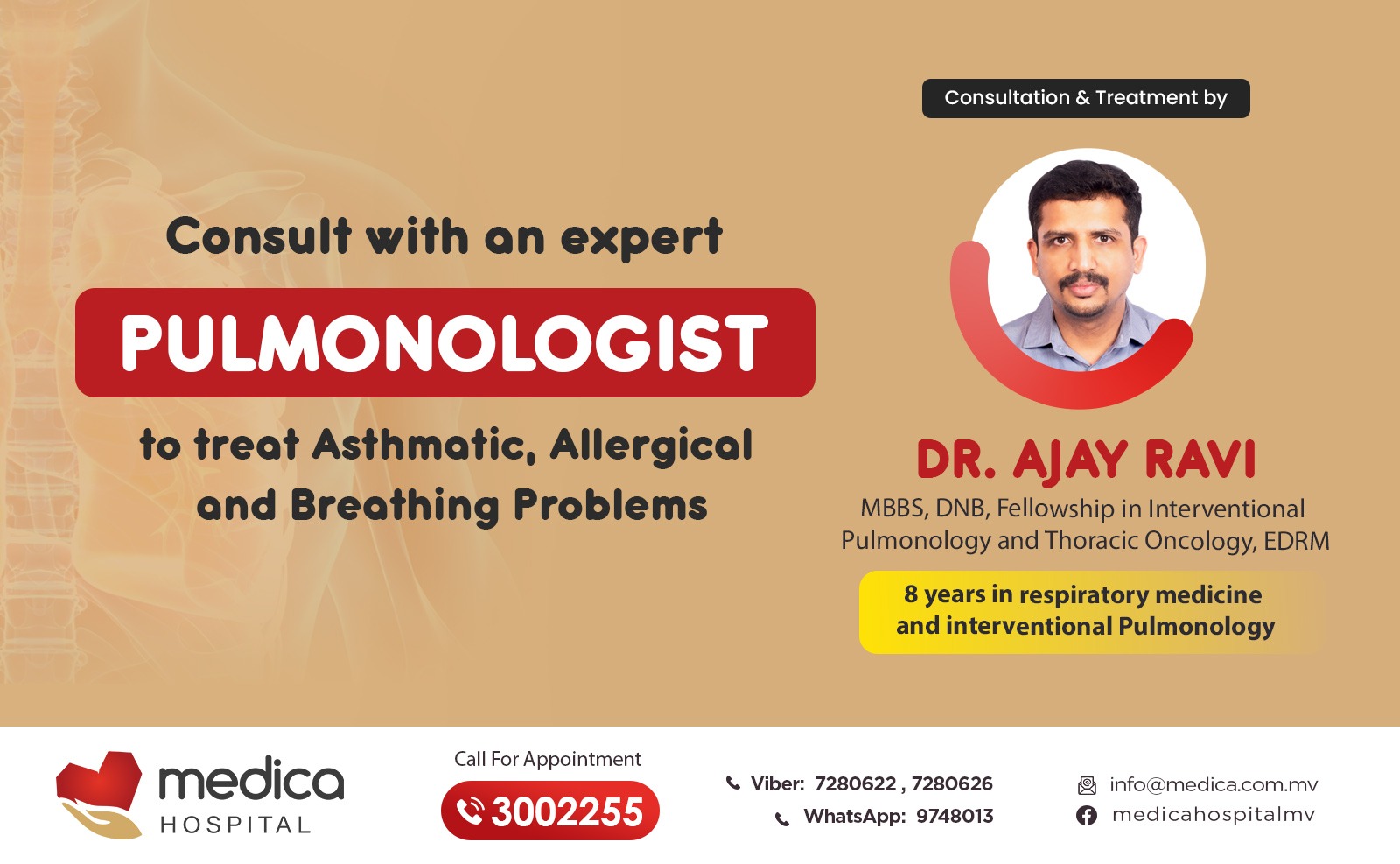 މަޝްހޫރު ކިމްސް ހެލްތު ހޮސްޕިޓަލުގެ ޕަލްމޮނޮލޮޖިސްޓް ޑރ. އަޖޭ ރަވީ މެޑިކާ ހޮސްޕިޓަލަށް