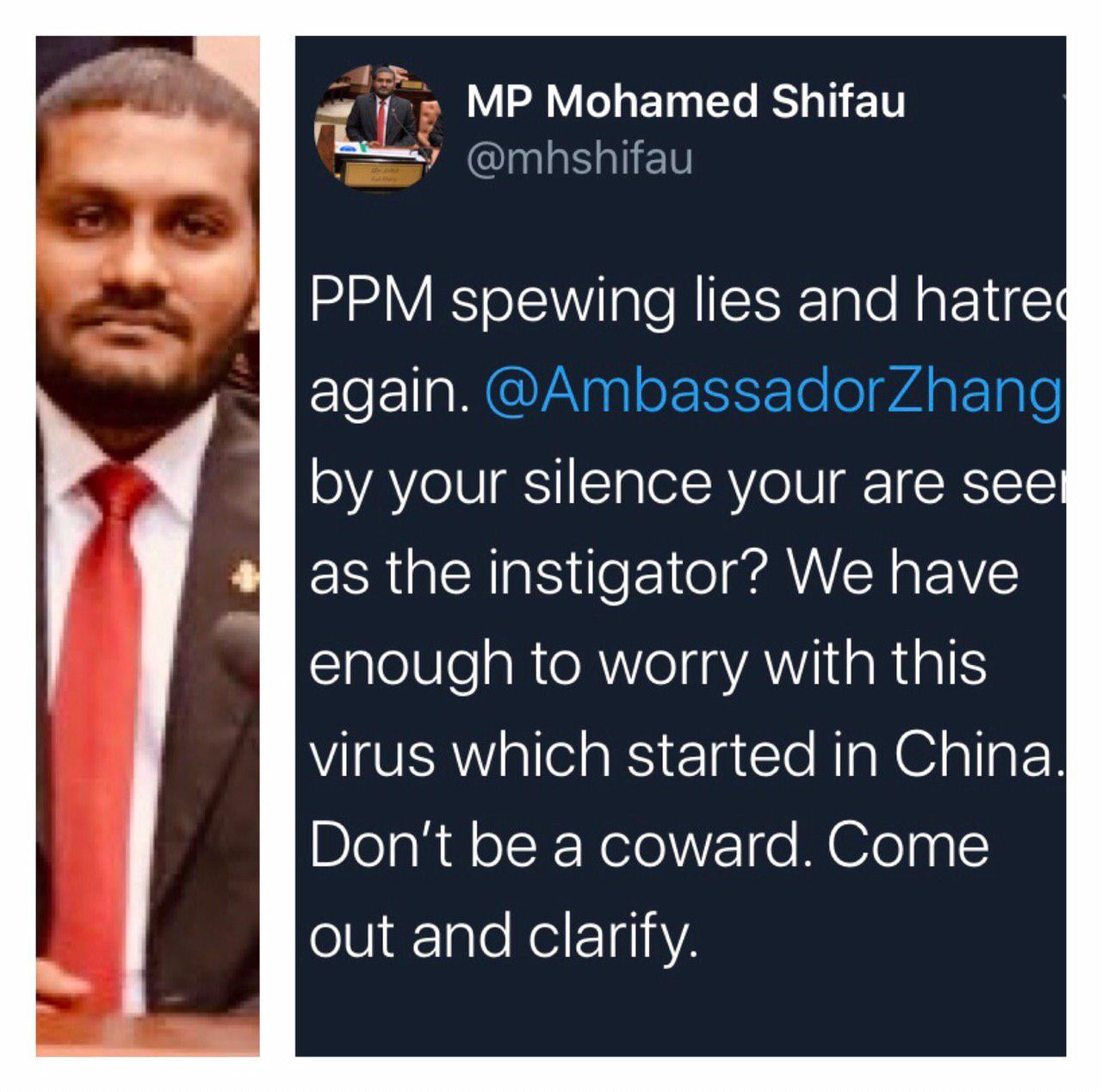 އިހަވަންދޫ ދާއިރާގެ އެމްޑީޕީ މެންބަރު ޗައިނާ ސަފީރަށް ވަރަށް ހުތުރުބަހުން ރައްދެއް ދެއްވައިފި