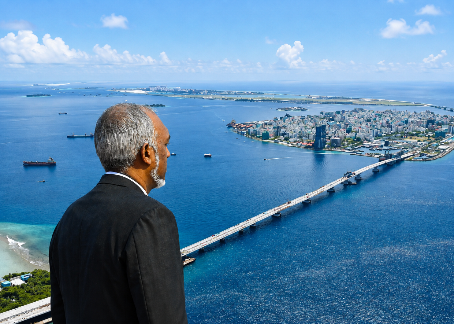 ތިލަމާލެ ބްރިޖް: ވިލިމާލެއާއި މާލެ  ގޫލުވާލާފައިވާ މަންޒަރާއެކު ރައީސް ޑރ. މުހައްމަދު މުއިއްޒު